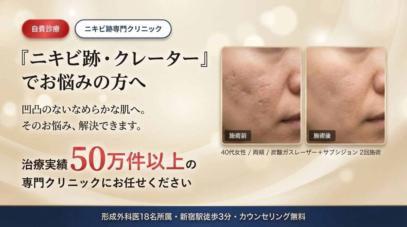 結果にこだわるクレーター治療 ニキビ跡専門クリニック 炭酸ガスレーザー＋サブシジョン