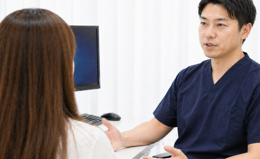 クリニックでカウンセリングを受ける患者と男性医師